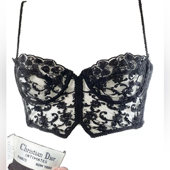Christian Dior 90s Bustier Crop Top
Lace Babydoll Black Strappy vintage XS/S - Picture 1 of 16